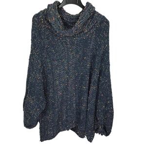 POL Chunky Knit Oversized Distressed Blue Confetti Turtleneck Sweater Size M
